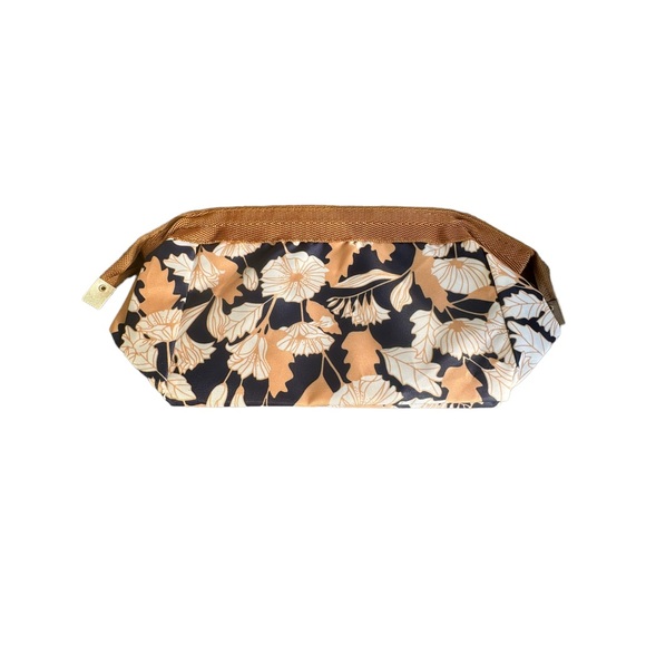 Floral Print Brown, Peach and Navy Blue Zipper Cosmetic Bag - Picture 2 of 5